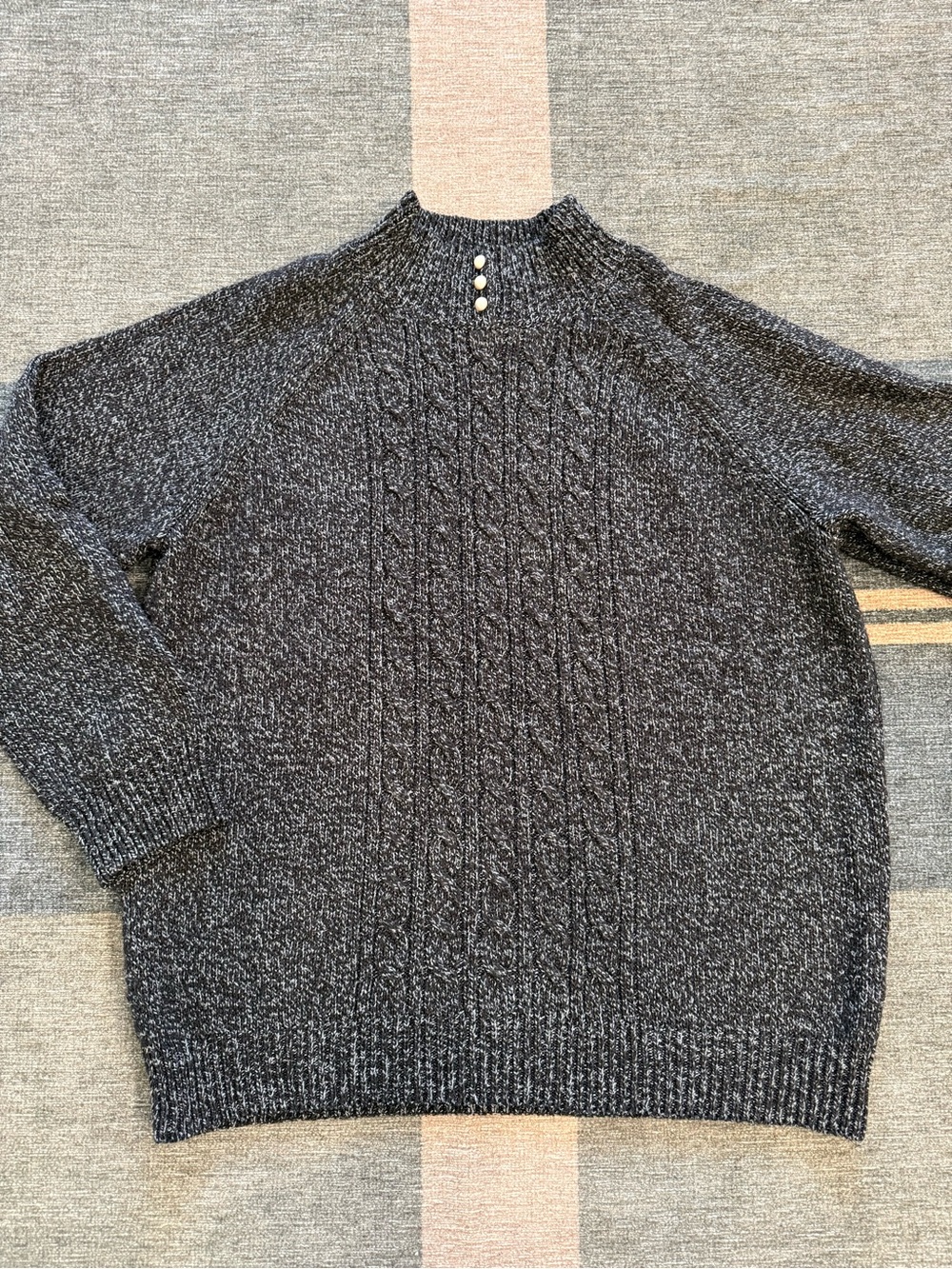 Karen Scott Petites XL Cable Knit Mock Neck Sweater Charcoal Gray